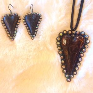 Long Heart Multi Color Stone Necklace & Earrings Set